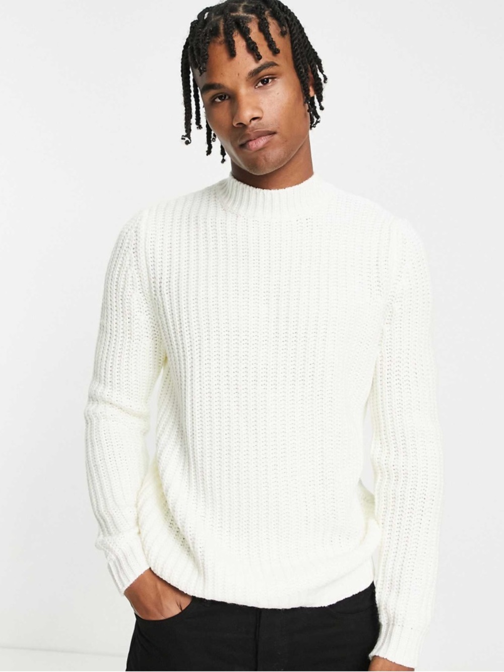 ASOS Design Heavyweight Fisherman Rib Sweater – Cream/Ecru (Men’s M Tall)